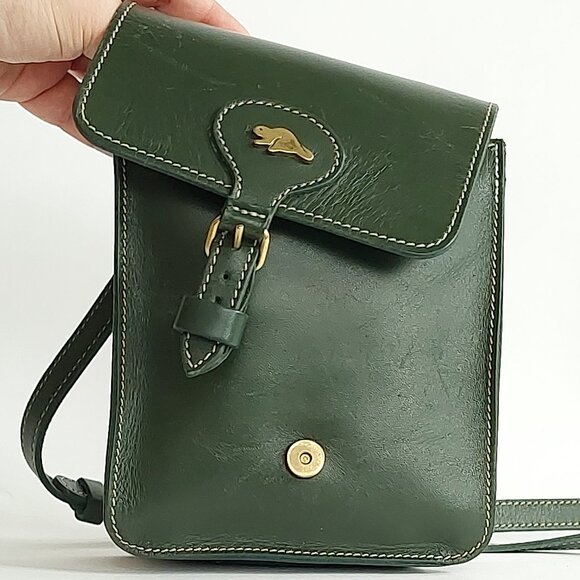 🦫🇨🇦Roots Vintage Rectangular Army Green Raw Leather Crossbody - Picture 8 of 10